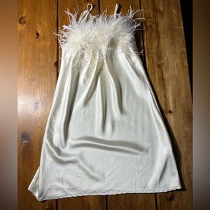 Forever 21 Ivory Feather-Trim Satin Slip dress size Medium